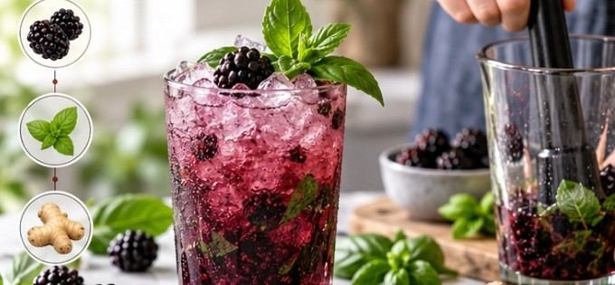 Blackberry Basil Ginger Fizz